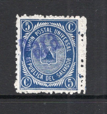 SALVADOR - 1879 - CANCELLATION: 5c indigo 'Volcano' issue, later impression, a fine used copy with superb strike of 'PARA' ship marking in purple, this was the RMS Para which launched in 1875. Very scarce. (SG 16)  (SAL/30884)
