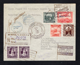 SALVADOR - 1931 - FIRST FLIGHT: Registered cover franked with 1924 pair 1c brown purple, 2c red, 3c brown & 5c grey black plus 1930 15c scarlet AIR issue (SG 750/753 & 775) tied by boxed SAN SALVADOR 'Airplane' cancels with SAN SALVADOR cds dated DIC 5 1931 and large boxed registration marking alongside. Flown on the San Salvador - Puerto Barrios, Guatemala first flight with boxed 'VUELO INAUGURAL DE LA RUTA BARRIOS - MIAMI 5 DE DICIEMBRE 1931' first flight cachet in purple on reverse and signed by the pil