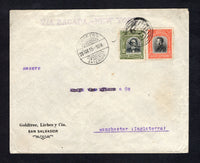 SALVADOR - 1915 - DEFINITIVE ISSUE: Cover franked with 1912 5c black & scarlet and 12c black & olive (SG 665 & 667) tied by dumb San Salvador 'S' cancel in black with SAN SALVADOR cds alongside dated 20 MAR 1915. Addressed to UK.  (SAL/42424)