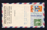 SALVADOR - 1952 - AIRMAIL: Airmail cover franked with 1947 2c orange and 20c green and 1951 1col blue, red, yellow & brown (SG 951, 956 & 994) tied by CORREO AEREO SAN SALVADOR cancel in blue dated 15 MAY 1952. Addressed to DENMARK with printed 'CORREO AEREO DE SAN SALVADORREPUBLICA DE EL SALVADOR A.C. VIA AREA TRANSPACIFICA PAR AVION TRANSPACIFIQUE TRANSPACIFIC AIR MAIL DINAMARCA VIA AREA TRANSATLANTICA PAR AVION TRANSATLANTIQUE TRANSATLANTIC AIR MAIL' airmail cover slip attached to front. These slips wer