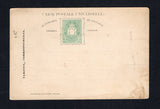 SALVADOR - 1879 - POSTAL STATIONERY & UNISSUED: Green & black on white 'Arms' postal stationery card, prepared for use by the printer 'Rufino Flamenco' in June 1879 and put on sale for a short time at the national printing house before being withdrawn by the government in early July. A fine example with a couple of marks at lower left. Exceptionally rare. Only 19 cards are recorded across the four colours with only four recorded being printed in green. (See 'The 19th Century Issues of El Salvador' page 79-