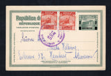 SALVADOR - 1927 - POSTAL STATIONERY: 2c on 1c green on cream postal stationery card (H&G 100, reply half) used with added pair 1924 2c red (SG 751) tied by SAN SALVADOR cds dated 12 DIC 1927. Addressed to GERMANY.  (SAL45617)