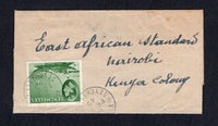 SEYCHELLES - 1949 - DESTINATION & RATE: Small homemade newspaper wrapper franked with single 1938 6c green GVI issue (SG 137c) tied by VICTORIA cds's. Addressed to NAIROBI, KENYA.  (SEY/22295)