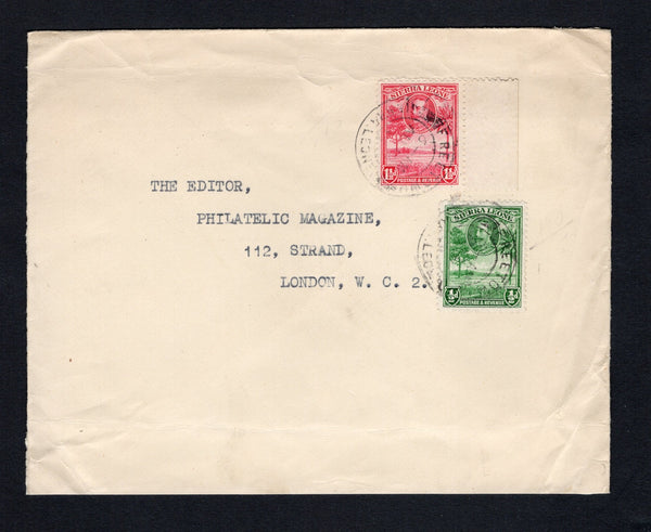 SIERRA LEONE - 1935 - GV ISSUE: Cover franked with 1932 ½d green and side marginal 1½d carmine GV issue (SG 155 & 157) tied by FREETOWN cds's dated AU 12 1935. Addressed to UK.  (SIE/43220)