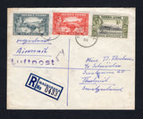 SIERRA LEONE - 1955 - REGISTRATION & CANCELLATION: Registered cover franked with 1938 2d scarlet, 6d grey and 1/- black & olive green GVI issue (SG 191a & 195/196) tied by MAGBURAKA cds's dated 9 JY 1955 with printed blue on white 'MAGBURAKA' formular registration label alongside. Sent airmail to SWITZERLAND with transit & arrival marks on reverse.  (SIE/43227)