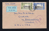 SIERRA LEONE - 1943 - CENSORED MAIL: Cover franked with 1938 3d black & ultramarine and 1/- black & olive green GVI issue (SG 192 & 196) tied by FREETOWN cds dated 6 JA 1943 with fine strike of octagonal Crown 'PASSED QQ/1' censor mark in purple on front. Sent airmail to UK with nice blue on light blue airmail label at top.  (SIE/43230)