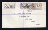 SIERRA LEONE - 1960 - REGISTRATION & CANCELLATION: Registered cover franked with 1956 6d black & violet and 1/3 black & sepia QE2 issue (SG 216 & 218) tied by fine strike of KENEMA cds's dated 17 AU 1960 with printed blue on white 'KENEMA' formular registration label alongside. Addressed to UK with transit & arrival marks on reverse.  (SIE/43234)