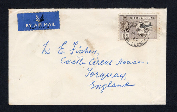 SIERRA LEONE - 1960 - CANCELLATION: Cover franked with single 1956 1/3 black & sepia QE2 issue (SG 218) tied by fine strike of CONGO X-RDS cds dated 24 MR 1962. Sent airmail to UK with blue airmail label on front.  (SIE/43235)