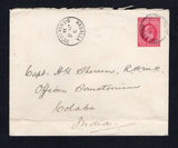 SIERRA LEONE - 1909 - CANCELLATION & DESTINATION: 1d carmine EVII postal stationery envelope (H&G B3a) used with fine KABALLA cds dated JY 11 1911 struck away from the stamp imprint. Addressed to INDIA with FREETOWN transit cds cancelling the stamp imprint and SEA POST OFFICE C BOMBAY-ADEN transit cds on reverse. Very scarce.  (SIE/43239)