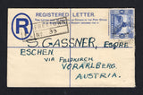 SIERRA LEONE - 1934 - POSTAL STATIONERY, REGISTRATION & WILBERFORCE ISSUE: 3d brown on cream GV postal stationery registered envelope (H&G C4) used with added 1933 3d blue 'Centenary of the Abolition of Slavery and Death of William Wilberforce' issue (SG 172) tied by oval REGISTERED G.P.O. SIERRA LEONE cancel dated 1 MY 1934 with boxed 'FREETOWN' registration handstamp on front. Addressed to AUSTRIA with arrival mark on reverse. An uncommon issue used on cover.  (SIE/43243)