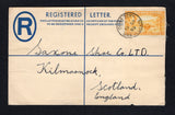 SIERRA LEONE - 1955 - POSTAL STATIONERY & REGISTRATION: 4d brown on cream QE2 postal stationery registered envelope (H&G C6) used with added 1938 1/3 orange yellow GVI issue (SG 196a) tied by CLINE TOWN cds dated 13 SP 1955. Addressed to UK with transit mark on reverse.  (SIE/43244)