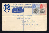 SIERRA LEONE - 1959 - POSTAL STATIONERY, REGISTRATION & CANCELLATION: 6d brown on cream QE2 postal stationery registered envelope (H&G C7) used with added 1956 3d black & bright blue and 1/- black & scarlet QE2 issue (SG 214 & 217) tied by ROTIFUNK cds dated 5 SP 1959. Addressed to UK with transit mark on reverse.  (SIE/43247)