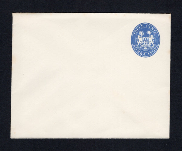 SIERRA LEONE - 1964 - POSTAL STATIONERY: 3c dull ultramarine 'New currency' ARMS postal stationery envelope (H&G Unlisted). A fine unused example.  (SIE/43249)