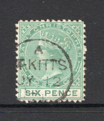 SAINT KITTS & NEVIS - SAINT CHRISTOPHER - 1870 - CLASSIC ISSUES: 6d green QV issue, a superb used copy with ST KITTS cds dated JUL 12 1871. (SG 5)  (STK/15636)