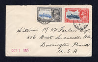SAINT KITTS & NEVIS - 1935 - SILVER JUBILEE ISSUE & MIXED FRANKING: Commercial cover franked with 1935 1d deep blue & scarlet GV 'Silver Jubilee' issue and Leeward Islands 1935 1½d ultramarine & grey GV 'Silver Jubilee' issue (SG 61 & 89) tied by ST KITTS cds's dated 19 SEP 1935. Addressed to USA. A nice mixed franking.  (STK/21217)