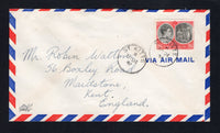 SAINT KITTS & NEVIS - 1947 - GVI ISSUE & HIGH VALUE FRANKING: Airmail cover franked with single 1938 2/6 black & scarlet GVI issue on chalk surfaced paper, perf 14 (SG 76a) tied by ST KITTS cds dated 30 DEC 1947 with second strike alongside. Addressed to UK. A scarce stamp genuinely used on cover.  (STK/42089)