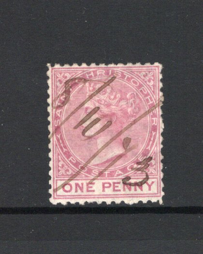 SAINT KITTS & NEVIS - SAINT CHRISTOPHER - 1870 - CLASSIC ISSUES: 1d magenta QV issue, a superb used copy with '8/10/73' manuscript village cancellation. (SG 2)  (STK/42269)