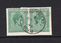 SAINT KITTS & NEVIS - 1938 - CANCELLATION: 1½d green GVI issue, a fine pair on piece used with complete strike of GINGERLAND NEVIS cds dated MAY 7 1949. (SG 68)  (STK/42481)