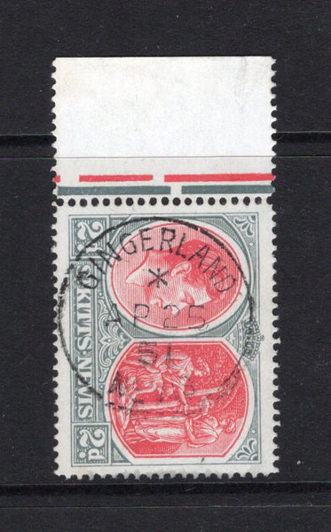 SAINT KITTS & NEVIS - 1938 - CANCELLATION: 2d scarlet & pale grey GVI issue, perf 14 on chalk surfaced paper used with complete strike of GINGERLAND NEVIS cds dated AP 25 1951. (SG 71c)  (STK/42483)