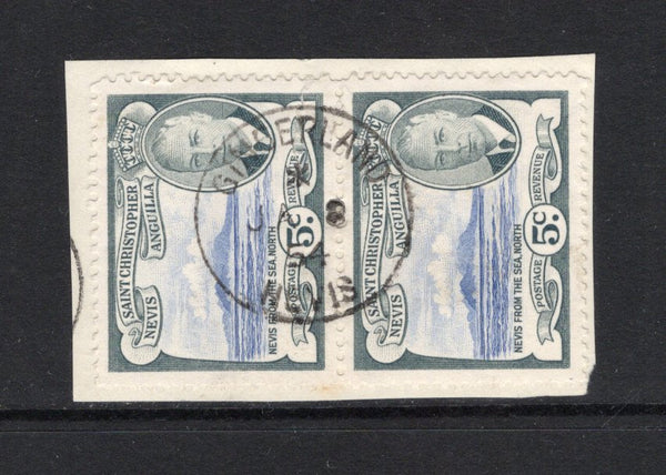 SAINT KITTS & NEVIS - 1952 - CANCELLATION: 5c bright blue & grey GVI issue, a fine pair on piece used with complete strike of GINGERLAND NEVIS cds dated JA 8 1954. (SG 98)  (STK/42484)