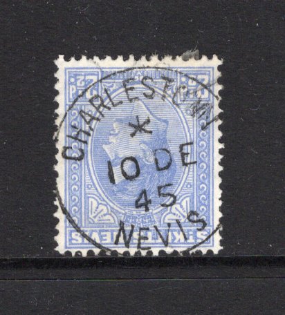 SAINT KITTS & NEVIS - 1938 - CANCELLATION: 2½d ultramarine GVI issue used with fine complete strike of CHARLESTOWN NEVIS cds dated 10 DEC 1945. (SG 72)  (STK/42487)