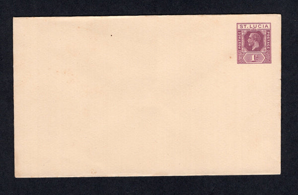 SAINT LUCIA - 1936 - POSTAL STATIONERY: 1d violet on white paper GV postal stationery envelope (H&G B2). A fine unused example.  (STL/26432)