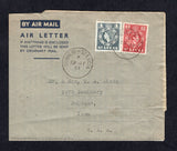 SAINT LUCIA - 1954 - CANCELLATION: Formula airmail lettersheet franked with 1949 12c claret GVI issue and 1953 4c slate QE2 issue (SG 153 & 175) tied by DENNERY - ST. LUCIA cds dated 19 JUL 1954 with second fine strike alongside. Addressed to USA.  (STL31665)