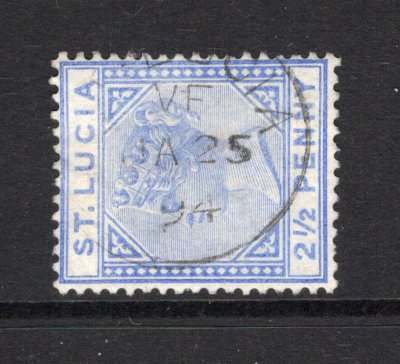SAINT LUCIA - 1883 - CANCELLATION: 2½d ultramarine QV issue, Die 2 used with light part strike ST LUCIA 'VF' cds of VIEUX-FORT dated JA 25 1894. (SG 46)  (STL43598)