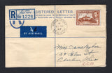 SAINT LUCIA - 1947 - POSTAL STATIONERY & CANCELLATION: 3d blue GVI postal stationery registered envelope (H&G C5) used with added 1938 1/- brown GVI issue (SG 135) tied by two fine strikes of VIEUX-FORT cds dated 11 OC 1947 with printed blue on white 'ST. LUCIA (VIEUX-FORT) registration label alongside. Addressed to USA with various transit & arrival marks on reverse. A nice registered use from a smaller village post office.  (STL43656)