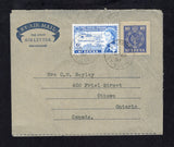 SAINT LUCIA - 1959 - POSTAL STATIONERY: 10c ultramarine on light blue QE2 postal stationery airletter (H&G FG3) used with added 1958 6c blue QE2 issue (SG 186) tied by SOUFRIERE cds's dated 16 AP 1959. Addressed to CANADA. Nice commercial use with full letter inside.  (STL45704)