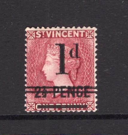 SAINT VINCENT - 1885 - CLASSIC ISSUES: 1d on 2½d on 1d lake QV issue a fine mint copy. (SG 46)  (STV/34470)