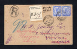 SAINT VINCENT - 1910 - REGISTRATION: Registered cover franked with pair 1909 2½d ultramarine EVII issue (SG 105) tied by KINGSTWON cds dated JY 26 1910 with fine second strike alongside and printed black on white 'Saint Vincent' registration label on front. Addressed to AUSTRIA and re-addressed to SWITZERLAND with transit & arrival marks on reverse.  (STV43914)