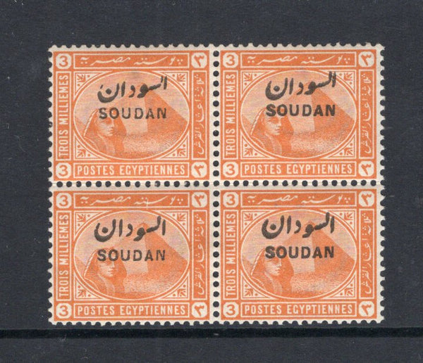 SUDAN - 1897 - MULTIPLE: 3m orange yellow 'Sphinx' issue with 'SOUDAN' overprint, a fine mint block of four. (SG 4)  (SUD/16067)