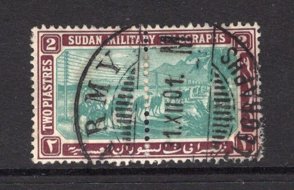 SUDAN - 1898 - TELEGRAPHS: 2p green & lilac brown 'Military Telegraph' issue, watermark 'Star & Crescent', a complete stamp (both halves joined) used with fine strike of ARMY TELEGRAPHS cds code '?  M' possibly for OMDURMAN dated 31.XII.1901. (Barefoot #17)  (SUD/16169)