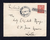 SUDAN - 1927 - MARITIME MAIL & TRAVELLING POST OFFICES: Cover franked with Great Britain 1924 1½d red brown GV issue (SG 420) tied by boxed 'PAQUEBOT' marking with fine PORT SUDAN cds alongside and good strike of SHELLAL - HALFA T.P.O. No.1 cds on reverse. Addressed to UK.  (SUD22618)