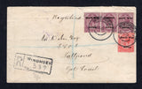 SOUTH WEST AFRICA - 1925 - REGISTRATION & DESTINATION: Registered cover franked with 1923 1d rose red and 3 x 2d dull purple 'GV Head' issue with 'ZUIDWEST AFRIKA' overprint, setting VI (SG 30/31) tied by WINDHOEK cds's dated 30. 11. 1925 with boxed registration marking alongside. Addressed to SALTPOND, GOLD COAST with LONDON REGISTERED transit cds in purple on reverse.  (SWA34664)