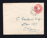 SOUTH WEST AFRICA - 1930 - POSTAL STATIONERY: 1d red on white GV postal stationery envelope of South Africa with 'S.W.A.' overprint on lower part of stamp imprint (H&G B5, pointed flap) used with fine GIBEON cds dated 10 MAY 1930. Addressed to CAPE TOWN, SOUTH AFRICA.  (SWA44652)