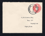 SOUTH WEST AFRICA - 1929 - POSTAL STATIONERY: 1d red on white GV postal stationery envelope of South Africa with 'S.W.A.' overprint on upper part of stamp imprint (H&G B6, pointed flap) used with fine GIBEON cds dated 11 OCT 1929. Addressed to CAPE TOWN, SOUTH AFRICA.  (SWA44654)