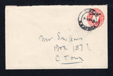 SOUTH WEST AFRICA - 1928 - POSTAL STATIONERY: 1d red on white GV postal stationery envelope of South Africa with 'South West Afrika' overprint (H&G B3a, curved flap) used with fine GIBEON cds dated 9 JUN 1928. Addressed to CAPE TOWN, SOUTH AFRICA.  (SWA44661)