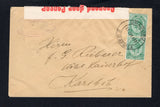 SOUTH WEST AFRICA - 1918 - SOUTH AFRICA USED IN SOUTH WEST AFRICA & CENSORSHIP: Cover franked with pair 1913 ½d green 'GV Head' issue of South Africa (SG 1) tied by OMARURU cds dated 12 JUN 1918 with printed red on white 'OPENED BY CENSOR' censor strip at top. Addressed to KARIBIB with arrival mark on reverse.  (SWA45437)