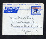 SWAZILAND - 1955 - POSTAL STATIONERY & CANCELLATION: 6d ultramarine on light blue postal stationery airletter of South Africa with 'SWAZILAND' overprint in red (H&G FG14) used with MANKAIANA cds dared 27 JAN 1955. Addressed to UK with full commercial message inside. Uncommon in genuine used condition.  (SWZ45726)