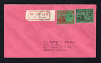 TRINIDAD & TOBAGO - 1931 - FIRST FLIGHT: Cover franked 1922 1d brown and 1/- black on emerald GV issue (SG 219 & 227) tied by GENERAL POST OFFICE TRINIDAD (Port-of-Spain) cds's dated FE 10 1931. Flown on the Port of Spain - Cristobal, Canal Zone first flight with large boxed 'FIRST FLIGHT PORT OF SPAIN - MATURIN Airmail Routes FAM 6 and 7. PAA. Completing the Lindbergh Circle, Maturin, Venezuela' first flight cachet in purple on front. Addressed to CRISTOBAL, CANAL ZONE with arrival cds on reverse. A very 