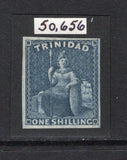 TRINIDAD & TOBAGO - 1859 - CLASSIC ISSUES: 1/- indigo 'Britannia' issue, a superb mint four margin example with full O.G. 1960 RPSL certificate accompanies. (SG 29)  (TRI45553)