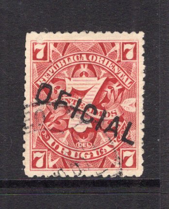 URUGUAY - 1899 - OFFICIAL ISSUE: 7c carmine with 'OFICIAL' handstamp in black on an unauthorised value, a fine lightly used copy. (See note after SG O228)  (URU/31914)