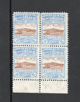 URUGUAY - 1919 - VARIETY: 8c brown & grey blue 'Montevideo Harbour' issue a fine mint bottom marginal block of four with variety '3' FOR '8' IN LEFT HAND VALUE TABLET on bottom right stamp. (SG 354)  (URU/3709)