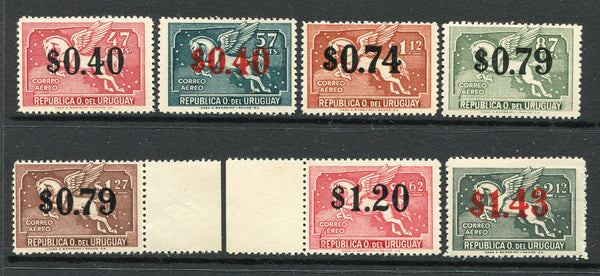 URUGUAY - 1944 - AIRMAILS: 'Pegasus' SURCHARGE issue the set of seven fine unmounted mint. (SG 893/899)  (URU/3732)