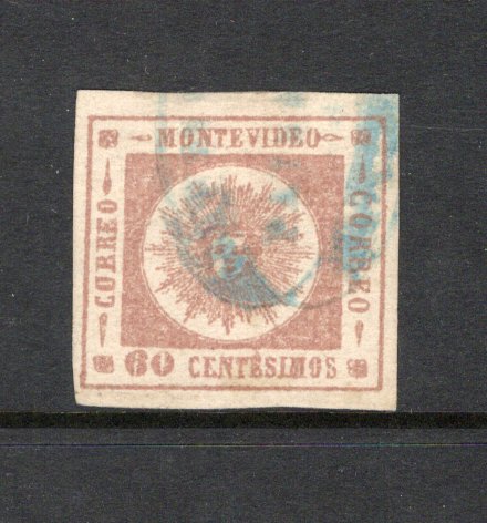 URUGUAY - 1860 - CLASSIC ISSUES: 60c pale brown lilac 'Montevideo' SUN issue, fine Impression, thick figures of value, a fine used copy with four good to large margins. (SG 14)  (URU/43079)