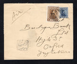 URUGUAY - 1934 - ARTIGAS ISSUE: Cover with manuscript 'Air' at top franked with 1928 12c indigo and 1929 1p brown large 'Artigas' issue (SG 555 & 595) tied by MONTEVIDEO Cds dated 2. III 1934 with boxed airmail rate calculation marking alongside. Addressed to UK with PARIS FRANCE transit cds on reverse. The large Artigas issue is uncommon used on cover.  (URU/43121)