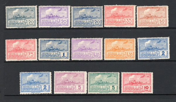 URUGUAY - 1939 - AIRMAILS: 'La Carreta' airmail issue, the set of thirteen plus the 2p blue perf 12½ all fine mint. (SG 817/829 & 826a)  (URU44317)