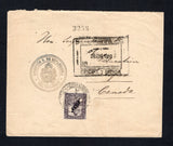 URUGUAY - 1909 - OFFICIAL MAIL: Cover with circular 'DIRECCION G. DE ESTADISTICA DEL URUGUAY' official handstamp on front franked with 1907 10c slate lilac with 'OFICIAL' overprint and punches (SG O275) tied by MONTEVIDEO cds dated 28 JAN 1909 with large boxed 'OFICIAL CORRESPONDENCIA OFICIAL Y PRENSA' cachet alongside. Addressed to CANADA with official arrival mark on reverse. An uncommon issue used on cover.  (URU44940)